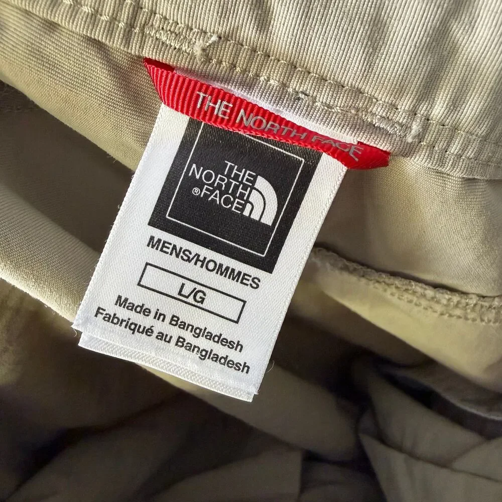 The North Face Mens Cargo Shorts L Tan Khaki Nylon Hiking Outdoor Elastic Waist